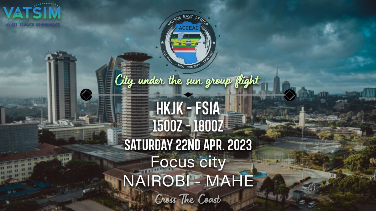 vacceac's tweet image. Hello,  East Africa community &amp;amp; Kenya Airways Virtual invites all pilots on a short - medium haul flight from Kenya  to Seychelles 

Join us on Saturday , APRIL 22nd from 1500z to 1800z for a late evening departure from Nairobi (HKJK)  and arrival into Mahe (FSIA).
#vatsim