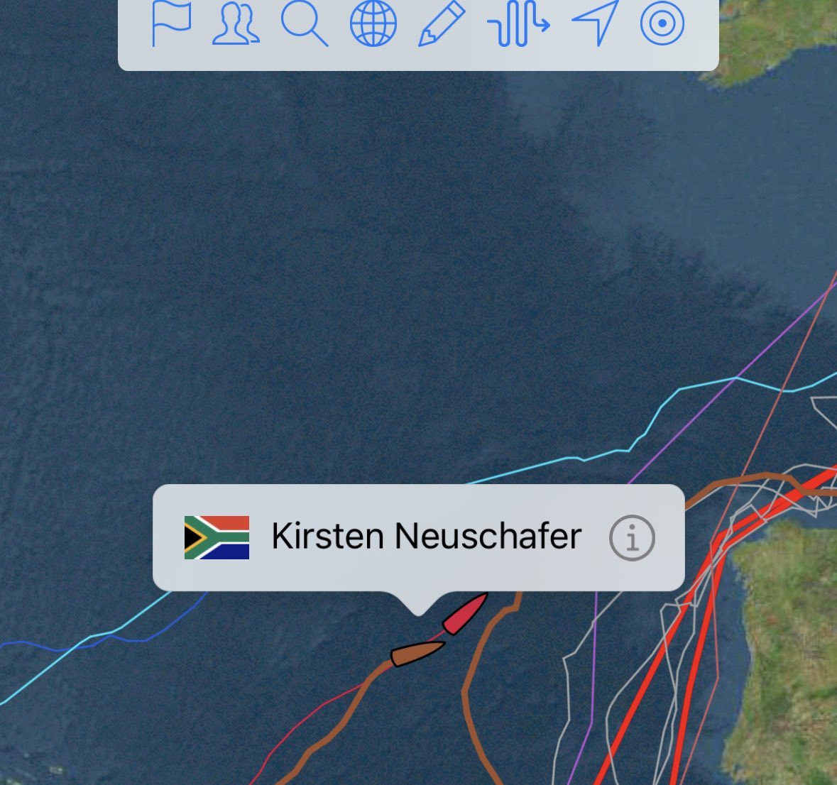 sudhirpillai__'s tweet photo. @abhilashtomy trails second (4.9 kn last 24h) with #KirstenNeuschaefer connecting up & charging to her destination at 7 kn VMG!
. #gokirsten #gotomy @yb_racing @ggr2022 https://t.co/53AZeCtK6l