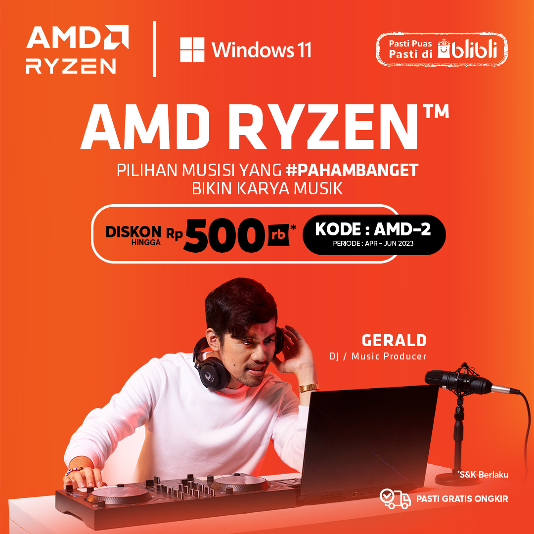 Cari laptop yang #PahamBanget segala kebutuhanmu? Pas banget nih!

Beli laptop berprosesor AMD Ryzen™ yang #BeneranCepat serta berbasis Windows 11 di BLIBLI bisa dapetin diskon hingga 500 ribu Rupiah dengan menggunakan kode AMD-2.

Cek promo selengkapnya: bit.ly/43RB17g