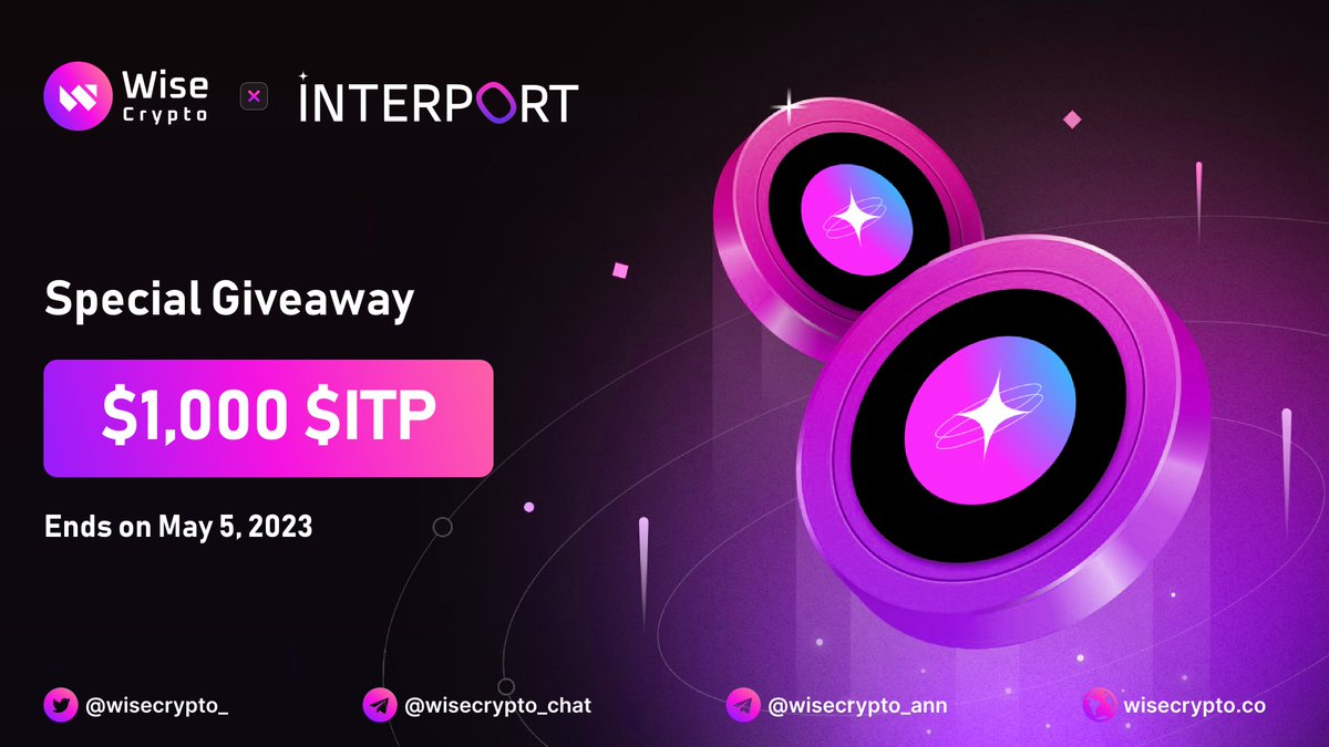 🥳 Wise Crypto X Interport Finance Giveaway

🏆Prize Pool - $1,000 $ITP 

To Enter
✅ Follow <a href="/WiseCrypto_/">Wise Crypto</a> &amp; <a href="/InterportFi/">Interport Finance</a> 
✅ RT &amp; Tag 3 Friends
✅ Complete Gleam tinyurl.com/yckttjpj

ℹ️ Already listed token 

#Airdrop #Giveaway #Crypto #WiseCrypto #AirdropCrypto #ITP
