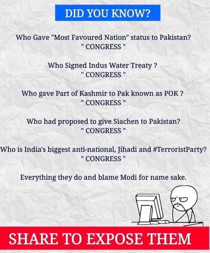 rishibagree's tweet photo. @INCIndia #DidYouKnow 

Who declined UN Permanent Seat? 

Who did not accept Nepal joining India? 

Who freed &amp; released 93000 POWs? 

Who gave 3500 sq km of Pakistan territory back to them ? https://t.co/66lDc0UlGn