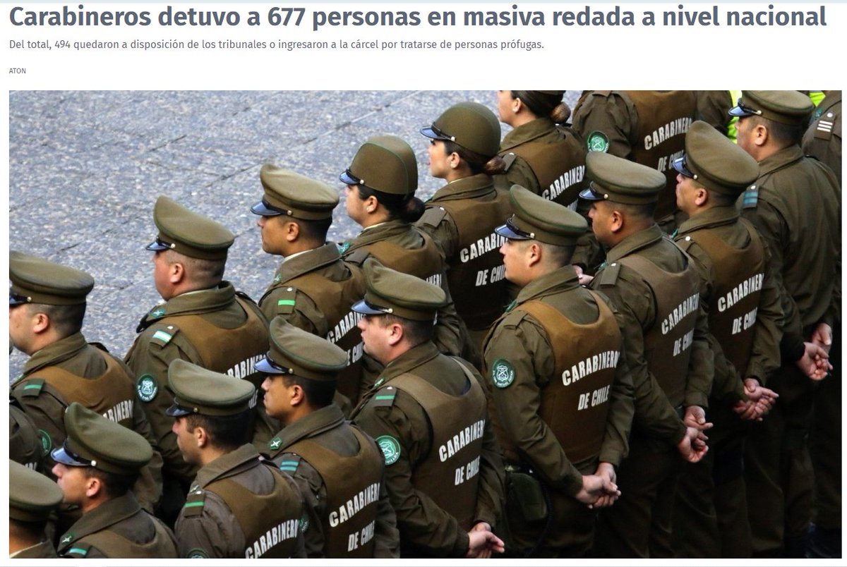 🚨🔴Hoy en operativo a nivel NACIONAL carabineros detuvo a 677 personas en más de 64.000 controles preventivos..

Incautó 200 Kilos de droga, 40 vehículos, 64 armas y 257 municiones

Desplegó 3.027 carabineros y 927 vehículos.

La TV NO LE DIO MINUTOS. Pero anda que cárter haga