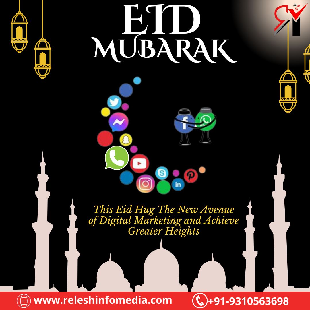 On this Auspicious Occasion of Eid, let's Pay Gratitude to the Divine Light for all the Wonderful things in Our Lives.
Have a Joyous and Fun-Filled Eid.
Relesh Infomedia Team Wishes you all Happy Eid!
 #digitalart #seoservices #marketing #whatsappchatbot #Happyeid #Eidwishes