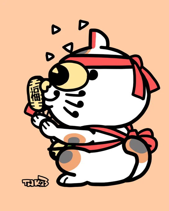 キャラコンペでボツになった、応援団風味の招き猫(ФωФ)#イラスト #illustration #キャラクター #character 