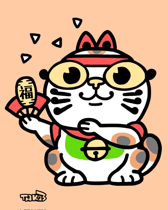 キャラコンペでボツになった、応援団風味の招き猫(ФωФ)#イラスト #illustration #キャラクター #character 