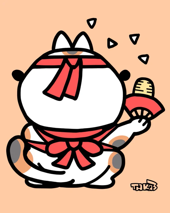 キャラコンペでボツになった、応援団風味の招き猫(ФωФ)#イラスト #illustration #キャラクター #character 