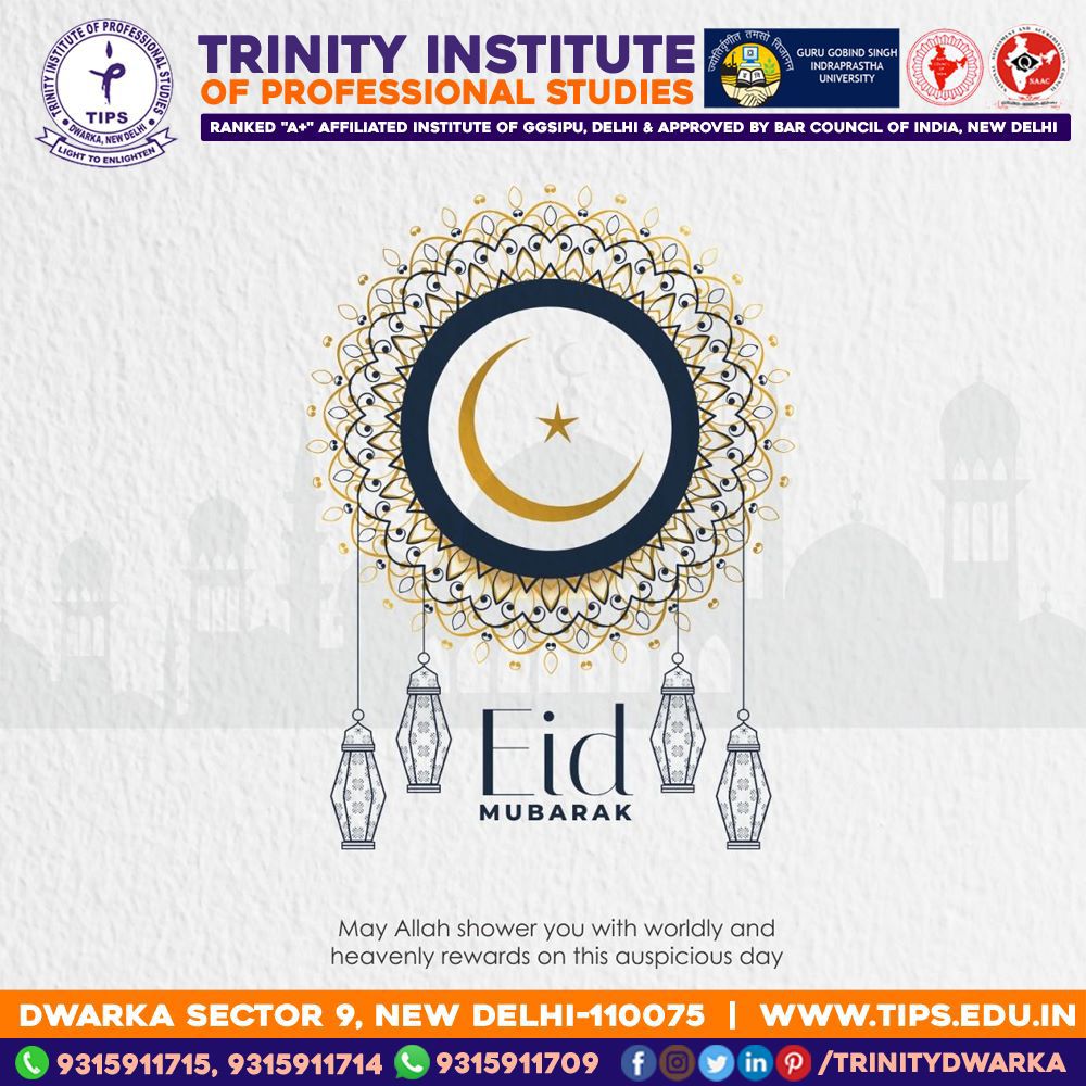 TrinityDwarka's tweet photo. May Allah is always there to protect you from the obstacles and negativity and bless you with success and happiness in life. Trinity institute of professional studies wishes all Eid Mubarak.

Learn more: https://t.co/M4zihna94F

#tips #trinity #tipsdwarka #eid #blessings https://t.co/weUR38vjWk
