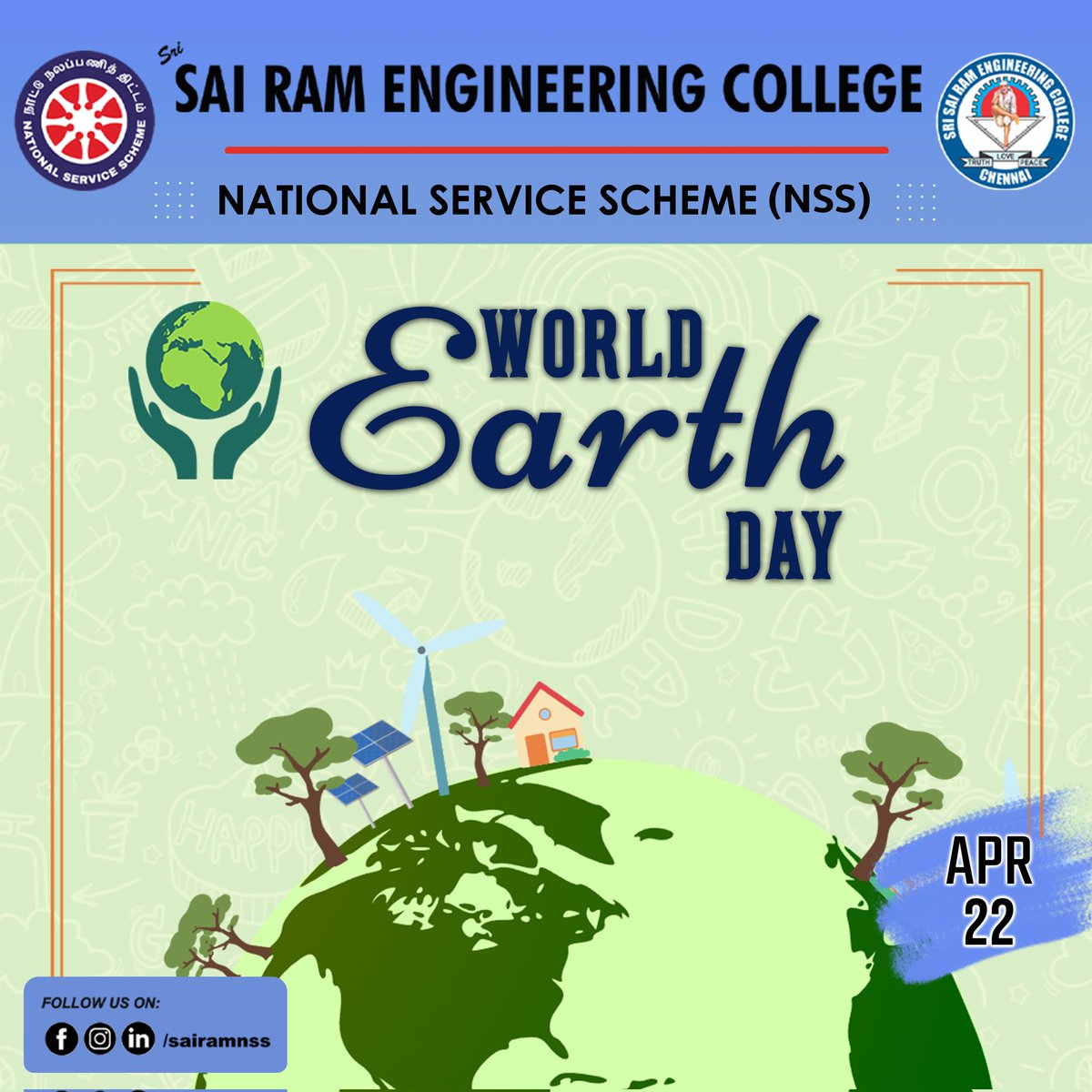 NSSSAIRAM's tweet photo. "Preserve and cherish the pale blue dot, the only home we’ve ever known."🍃🌎
✨On April 22nd, let's remind ourselves more sustainable economy that works and promote harmony with nature .✨
@sairamceo
#nssindia #earthday #mothernature #green #specialcamp #nssrdchennai #rdnss https://t.co/Xczqk2YaCg