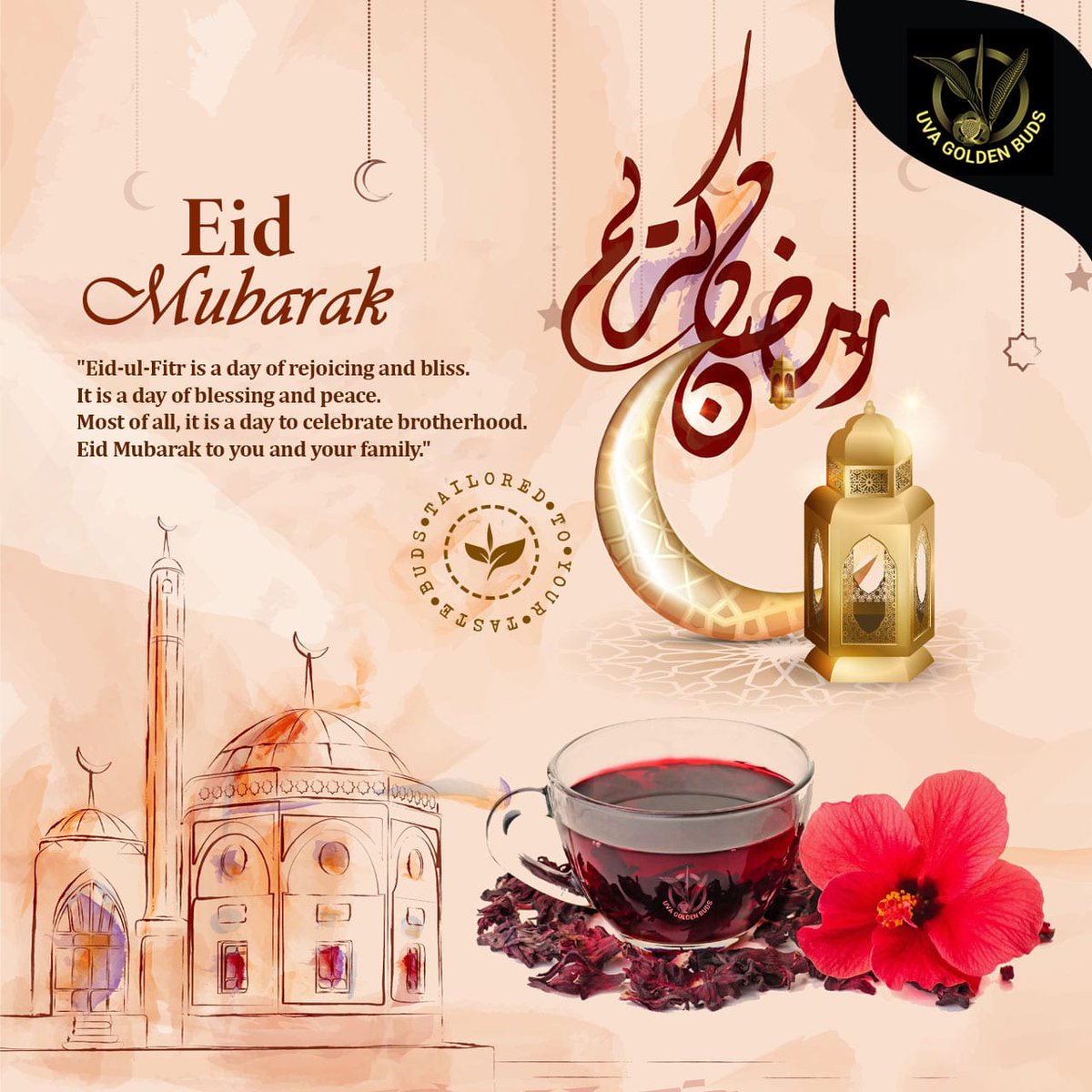 Eid Mubarak to you and your family with cup of uva golden buds tea.

#ugb #uvagoldenbuds #ceylontea #premiumceylontea #teaexports #worldbesttea #flavouredtea #qualitytea #tealovers #factoryfresh #Edimubarak2023