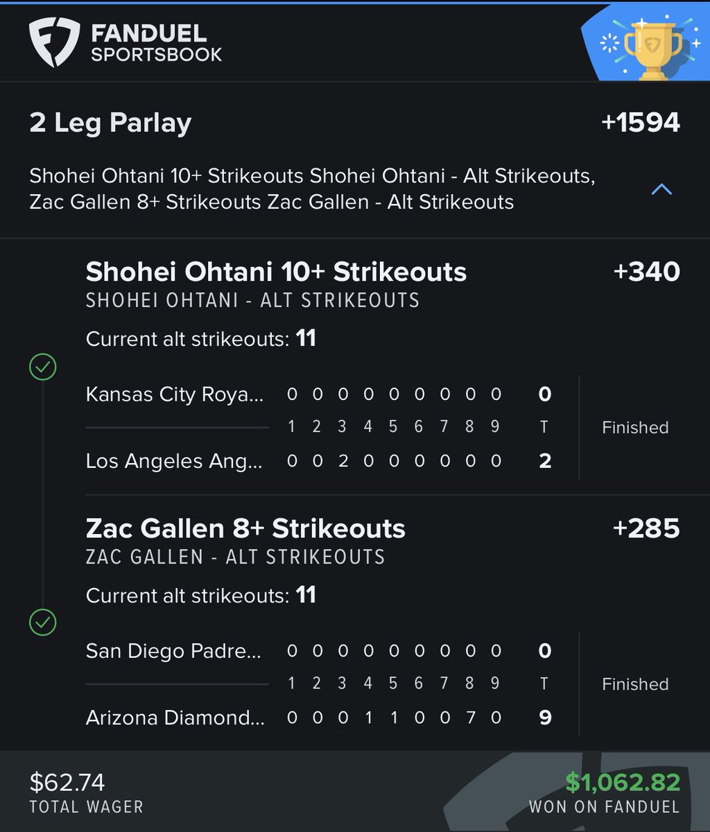 DevinsBookie's tweet photo. Shohei/Gallen +1594 &amp; +4718✅

⚾️👉 $94 —> $2,500 💰💰💰

Another MLB Lotto… this month has been epic. Glad so many of you have hopped on board to cash📈🙏

UFC tomorrow👀, never a bad time to join: https://t.co/fIKGkpi7uT 📚

#GamblingTwitter #BettingTips https://t.co/6VYkcMkegJ