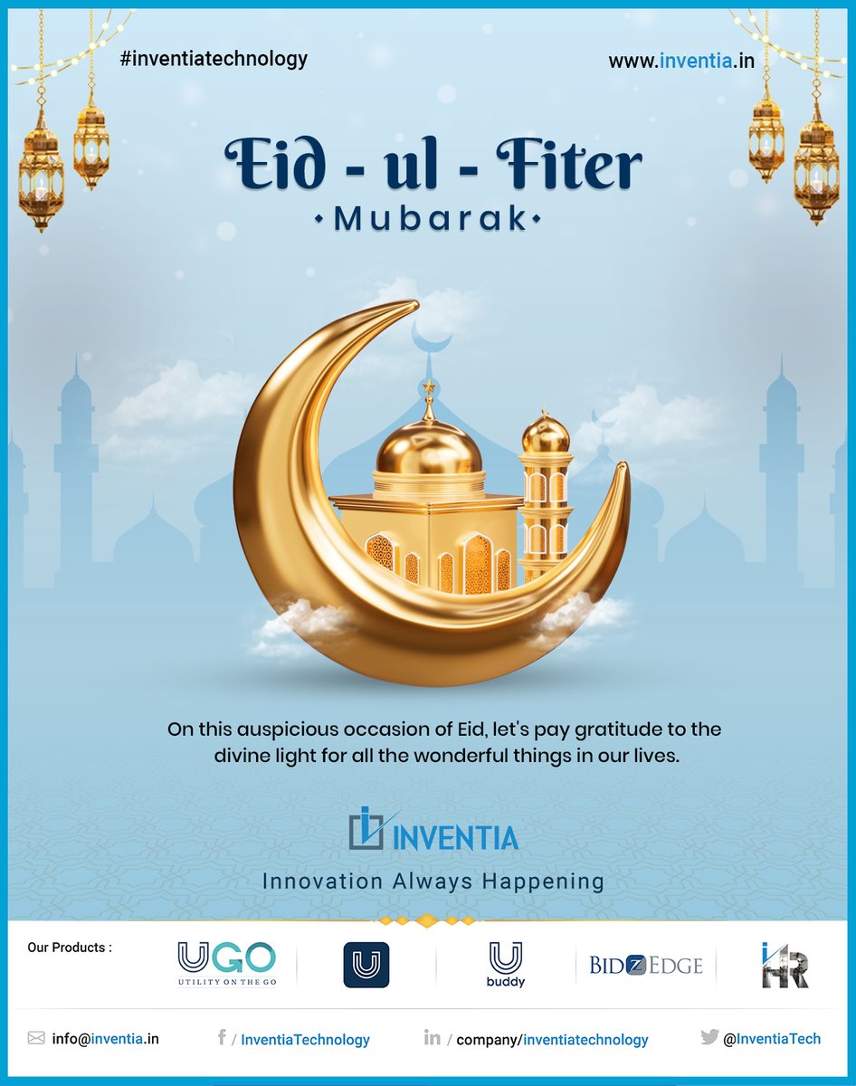 InventiaTech's tweet photo. On this auspicious occasion of Eid, let's pay gratitude to the divine light for all the wonderful things in our lives.
Inventia family wishes you all #Eid_Mubarak.
.
.
#Eid #EidUlFitr #edi2023 #Invetia #InventiaTechnology https://t.co/kSd1iLXYcZ