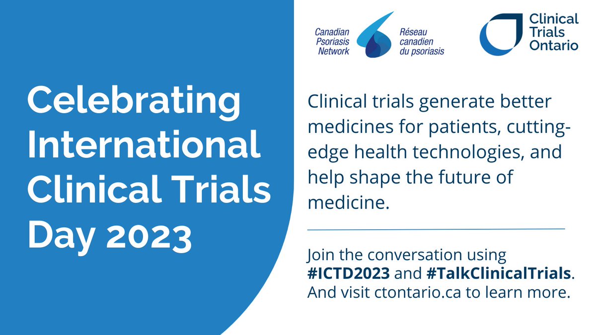 Today is International Clinical Trials Day! Clinical trials generate better medicines for patients, cutting-edge health technologies, and help shape the future of medicine. Learn more through @clinicaltrialON’s
 resources: bit.ly/2nJC9tU #ICTD2023 #TalkClinicalTrials