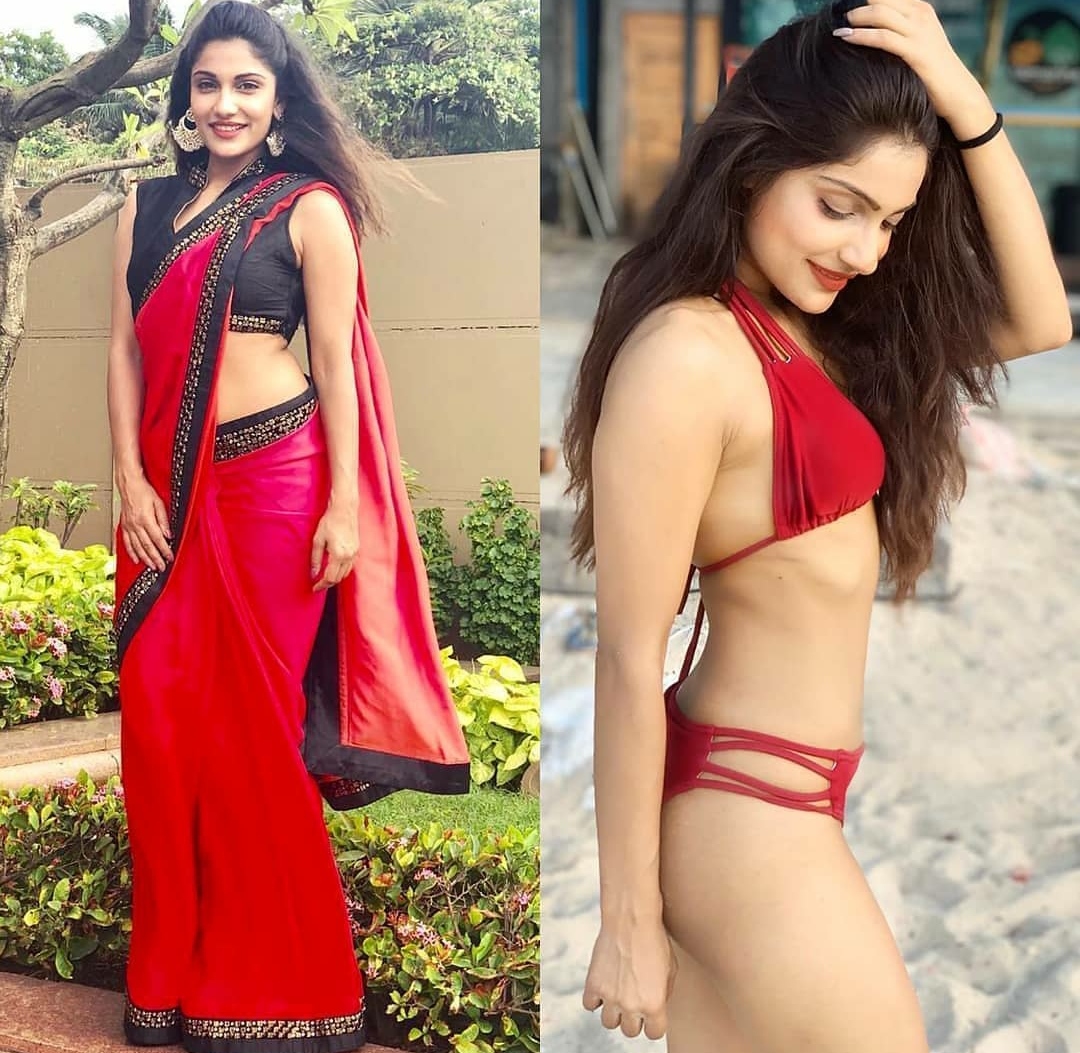 i_am_yukti's tweet photo. In one picture, she flaunts her curves in a red bikini with a mischievous grin; in the other, she's a demure goddess, draped in a fiery red saree. Whether you fancy bold or classic, you'll fall in love with the versatility of the sultry red ensemble.
#Stylecomparison https://t.co/6tJrNKID8A