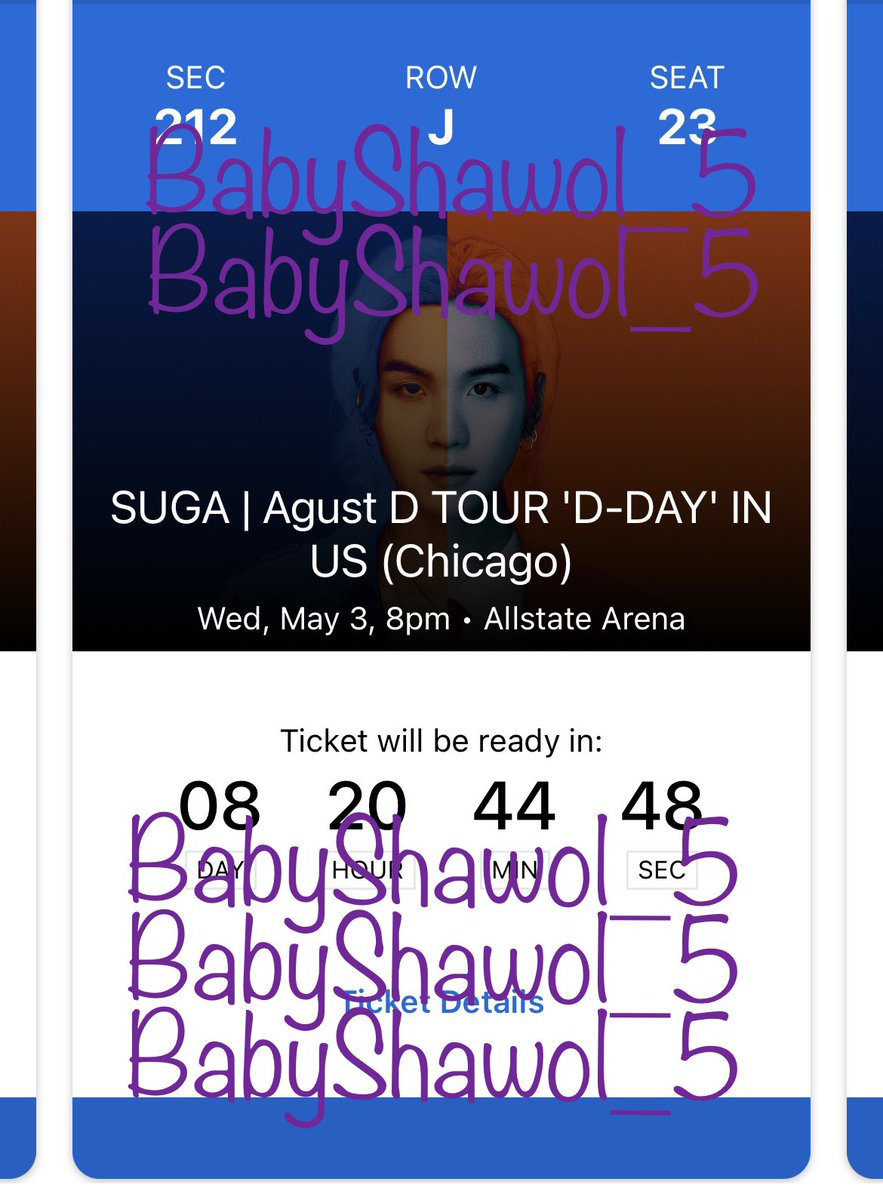 babyshawol_5's tweet photo. WTS 2 SUGA TICKETS FOR ROSEMONT 5/3
Selling 2 tickets 5/3 SEC 212
Price: Bought as resale for $200 each but willing to negotiate
Please Dm if interested!!!
#AgustD #SUGA #AgustD_SUGA_Tour #sugatickets #agustdtickets @875tickets #875tickets https://t.co/MNBAuQTswp