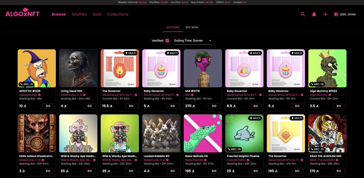 ALGOxNFT's tweet photo. New Feature: AXN Redesign 🤩

We have redesigned the navigational flow to be more seamless, with a collapsible sidebar!

PS: Clicking on a collection or NFT now opens in the same tab 🙃

#AlgorandNFTs #Algorand https://t.co/8xCVJvlsmh