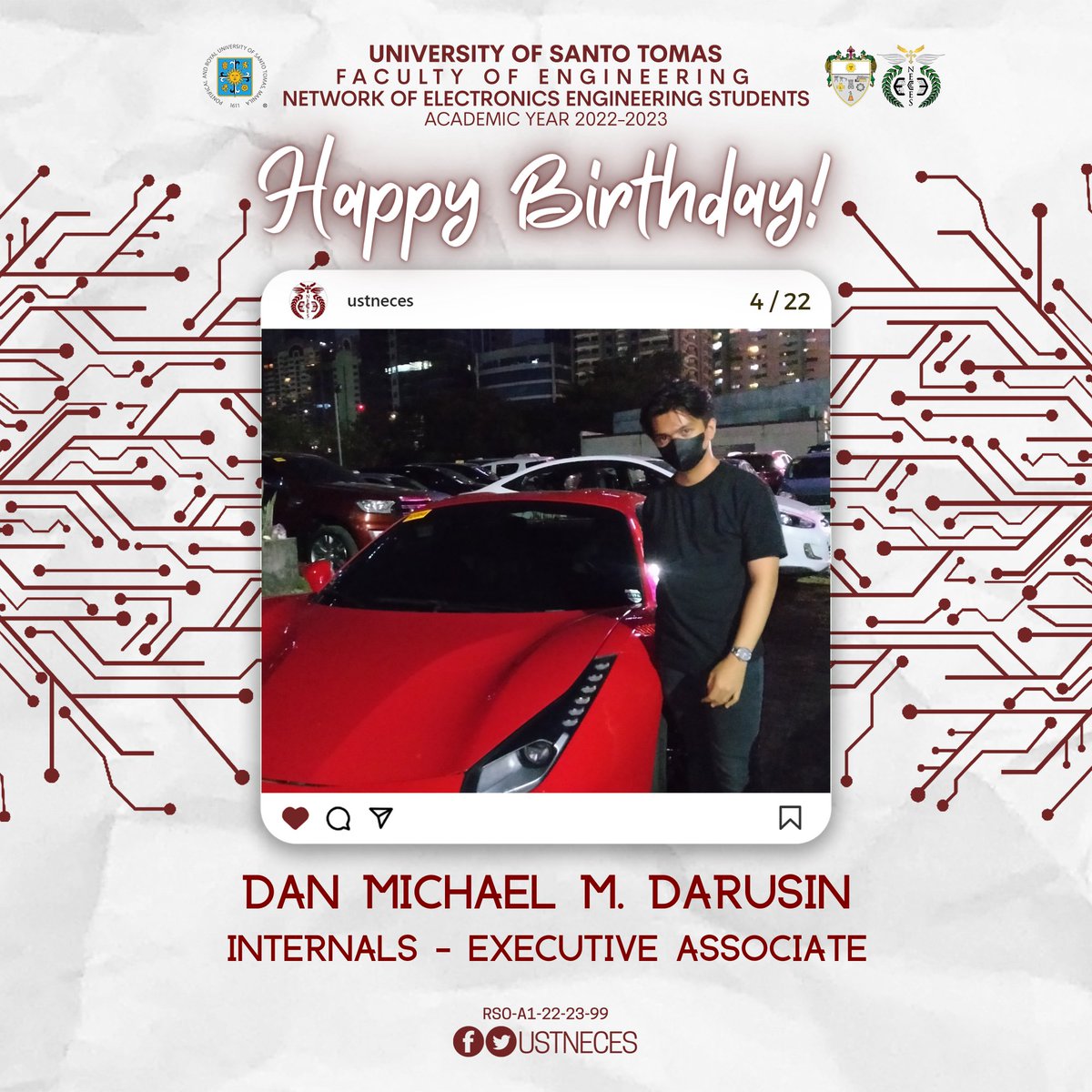 ustneces's tweet photo. Wishing Dan Michael M. Darusin, our Executive Associate for Team Internals, a very wonderful birthday~!

May you enjoy your day today as it only happens once a year, and may it be filled with boisterous laughs and familiar warmth. https://t.co/cjhLFkDXKc