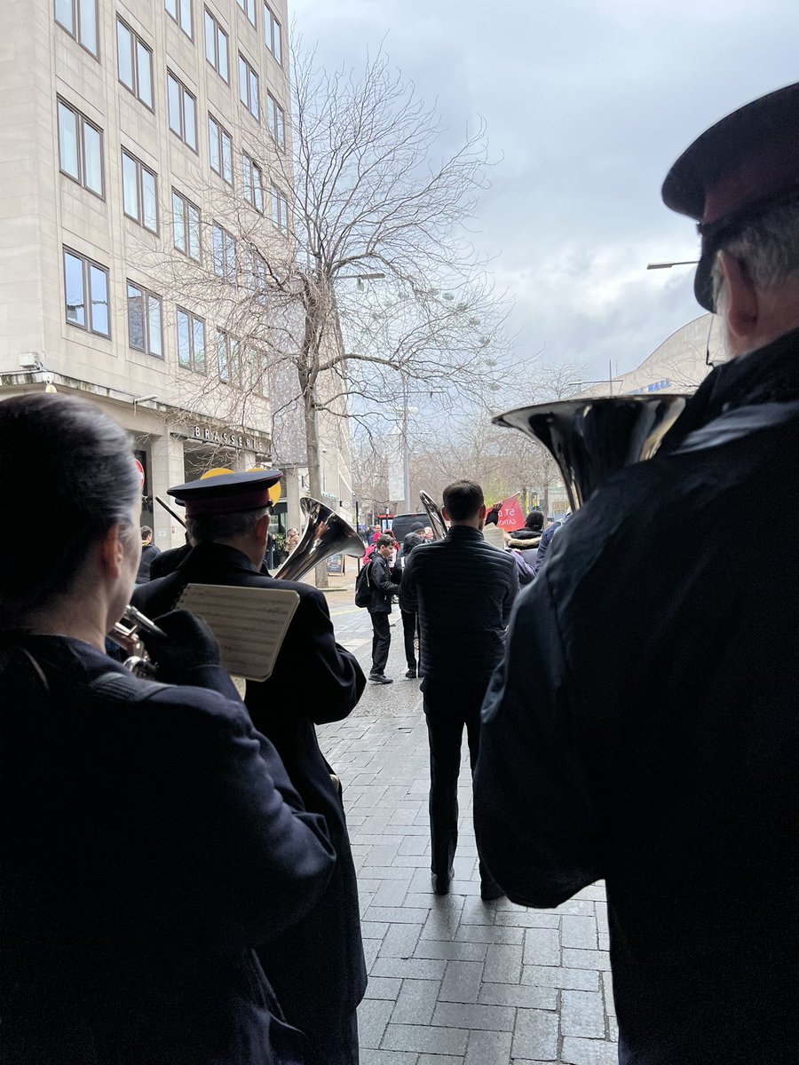 SP_tpt's tweet photo. What a privilege to play with a fine group of Salvation Army Musicians at the Big One Climare protest.  #BigOne #salvationarmy #hadleightempleband https://t.co/nzeJPLhVHF