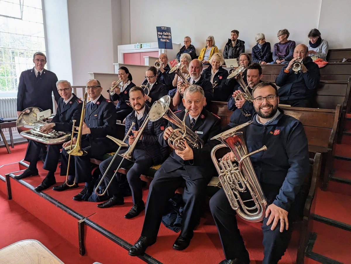 SP_tpt's tweet photo. What a privilege to play with a fine group of Salvation Army Musicians at the Big One Climare protest.  #BigOne #salvationarmy #hadleightempleband https://t.co/nzeJPLhVHF