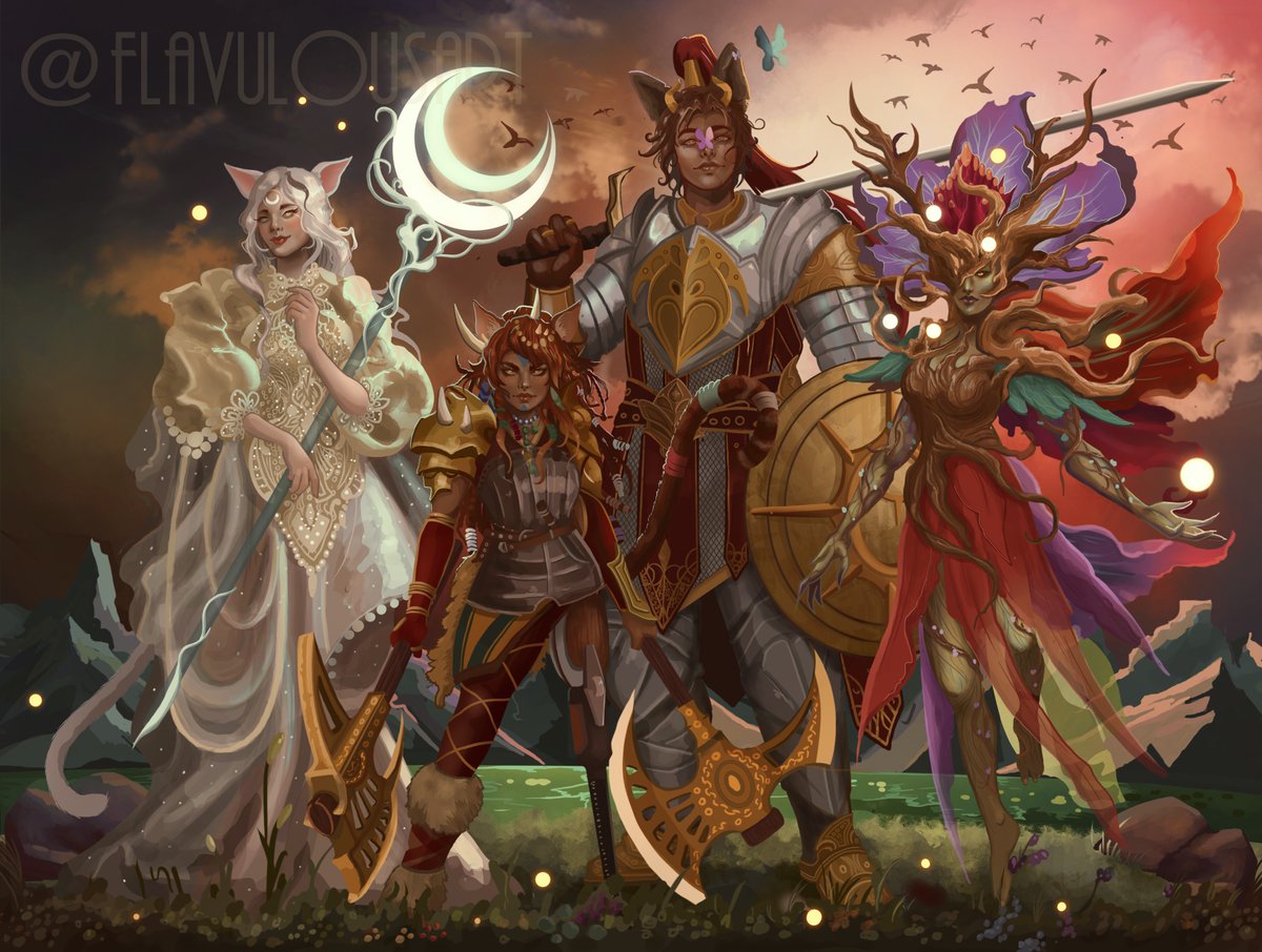 Our pets as #dungeonsanddragons characters!
bestie1 - white dainty cat- moon cleric  🌙
bestie2- dorky doggo - paladin🛡️
bf- 3 legged smol cat - barbarian⚔️
me- 50 plants - Druid 🍃