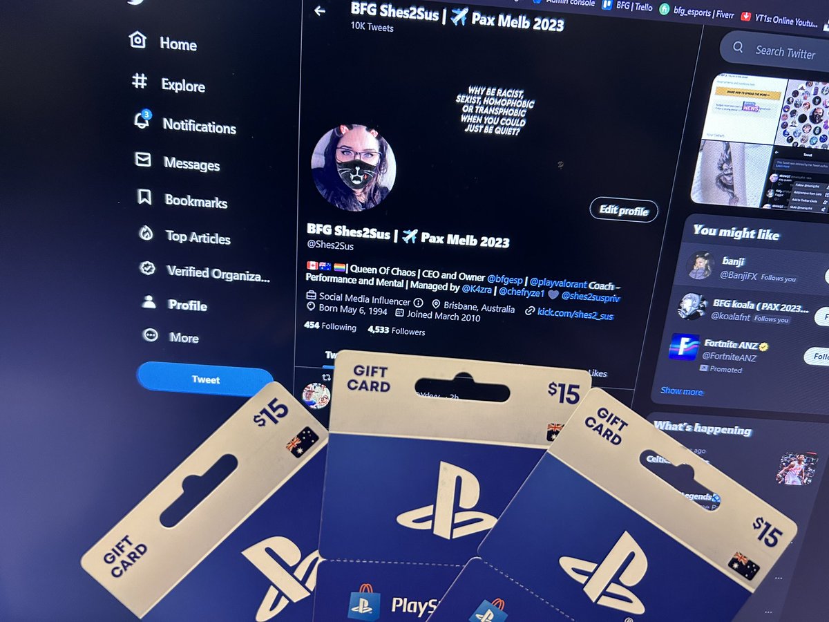 🎉 Giveaway Time!! 🎉

x3 $15 AUD PlayStation gift cards! 

To enter you must be following @Shes2Sus &amp; @BFGEsp. 

💚+♻️+ Tag x2 friends. 

🏆Winners drawn 28/4/2023 at 7pm AEST. 

**PLEASE NOTE THESE CARDS ONLY WORK IN AUSTRALIA**