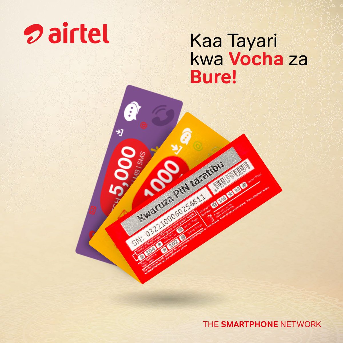 airtel_tanzania's tweet photo. Saa tatu kamili tunaanza kudondosha vocha za Mkono wa Eid. 
Retweet kisha kaa karibu na ukurasa wetu ujizolee vocha za BURE. 
#MkonoWaEid 
#EidMubarak https://t.co/0MiBwRpIOK