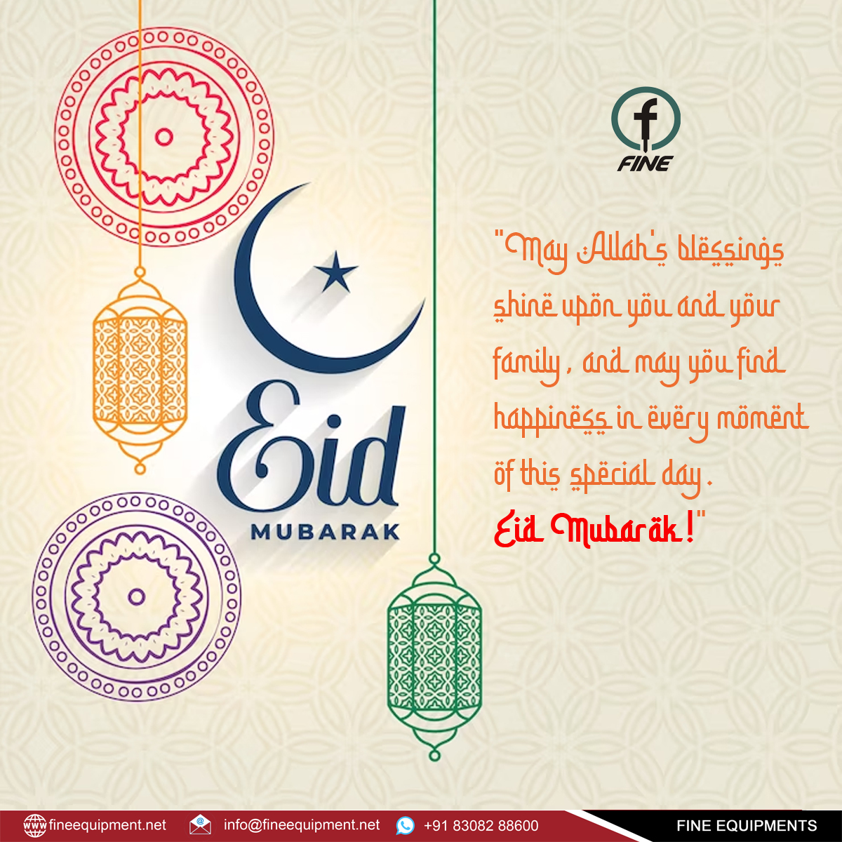 FINEEQUIPMENTS's tweet photo. "May Allah's blessings shine upon you and your family, and may you find happiness in every moment of this special day. Eid Mubarak!
#switchtofine #fineequipments #festival #EidMubarak https://t.co/iqMxatH2Rl