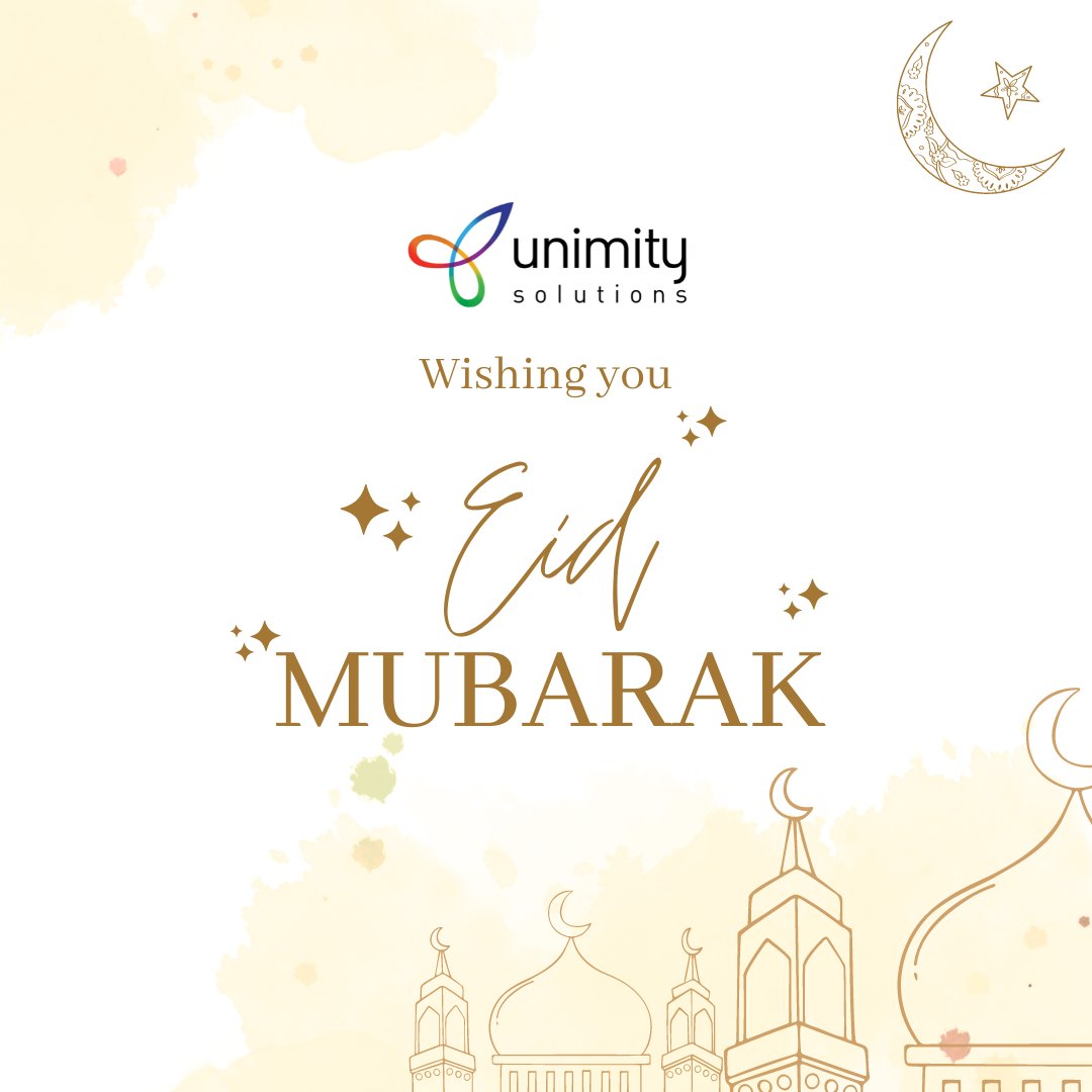 Wishing you all a joyous Eid filled with love, peace, and blessings! May this Eid bring happiness to your hearts and homes. #EidMubarak from all of us at Unimity Solutions! 🌙✨🕌
