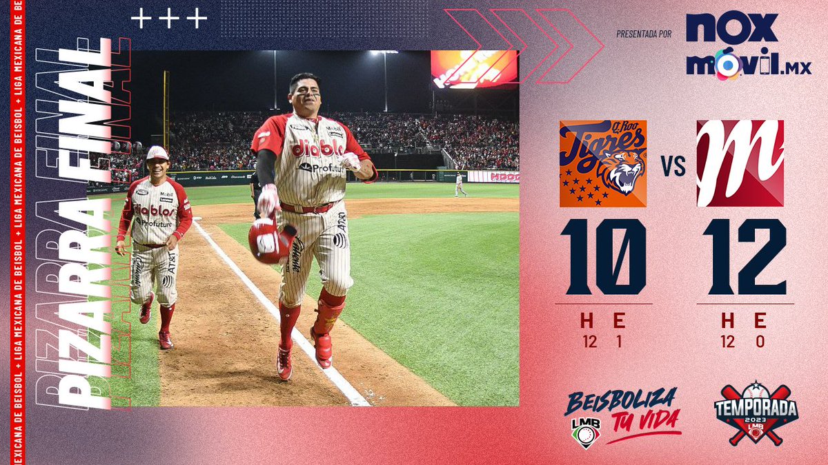LigaMexBeis's tweet image. Lo perdían 0-10 en la sexta y con 12 carreras entre la séptima y la novena, con Japhet Amador como gran  héroe, los Pingos se llevan triunfo de locura.

@tigresqroficial 🐅 10-12 @DiablosRojosMX 👺

PG: Sam Bordner (1-0)
PD: Wendell Floranus (0-1)

#BeisbolizaTuVida ⚾️ @NoxMovil