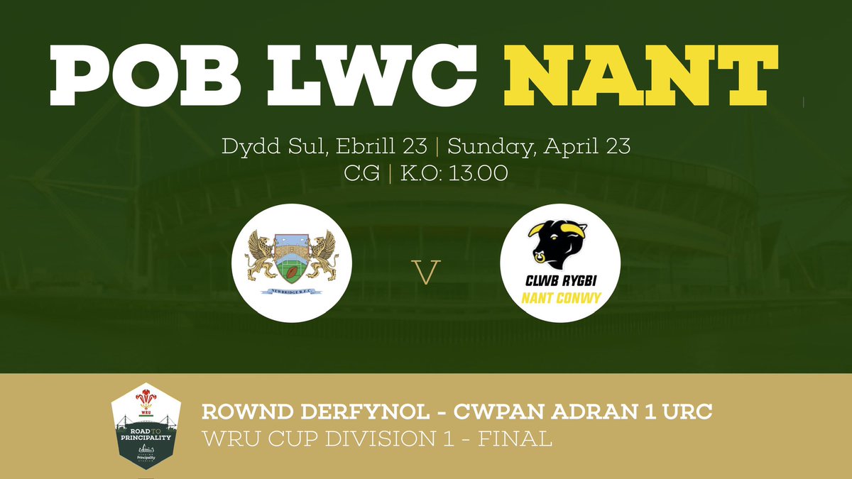 CRDinbych's tweet photo. Good luck to @CRNantConwy as they venture down to the Capital, once again to fly the flag for North Wales Rugby as they face @newbridgerfc in the Division 1 National Cup Final!

#NantConwy https://t.co/wjgpsV6BUw
