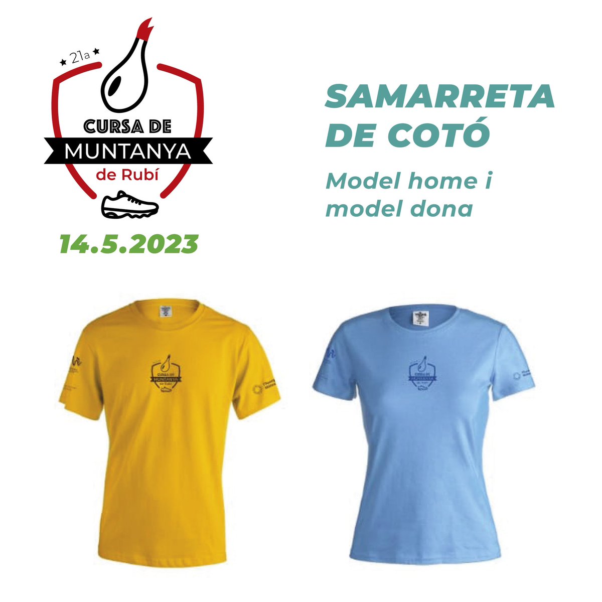 TrailCerRubi's tweet photo. ⚠️ Aquest serà un dels obsequis de la 21a edició de la #cursamuntanyarubi. Samarreta de cotó amb model d’home i de dona. Sabem que teniu un armari ple de samarretes tècniques, així que aquest any vestireu de carrer.
Info i inscripcions a: https://t.co/WeuqMDvcBV
@CerRubi https://t.co/LF4vK0E1Lw