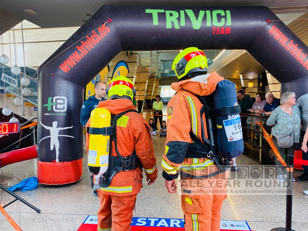 IrenaInBenidorm's tweet photo. It’s the annual stair run at the Hotel Bali … lots of firefighters wearing all their gear #stairrun #verticlechallenge #firefighters #hotelbali #benidorm #costablanca https://t.co/LJ5l1nNy2Y