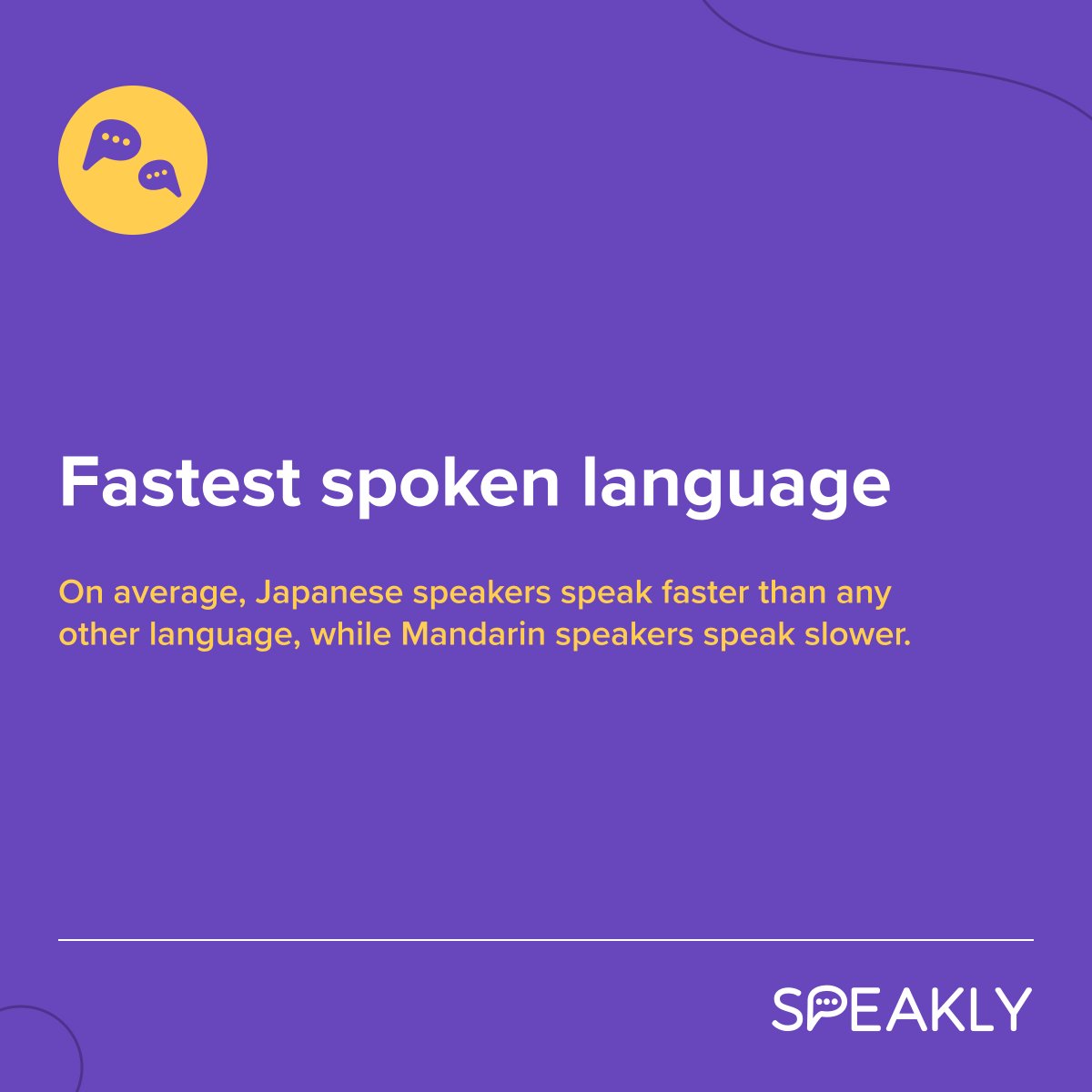 speaklyapp's tweet image. What’s the fastest-spoken language in the world??? Find out here ⬇️
⠀
#FastestSpokenLanguage #JapaneseLanguage #MandarinLanguage #LanguageComparison #Fluency #LanguageLearning #Linguistics #SpeechRate #JapaneseCulture