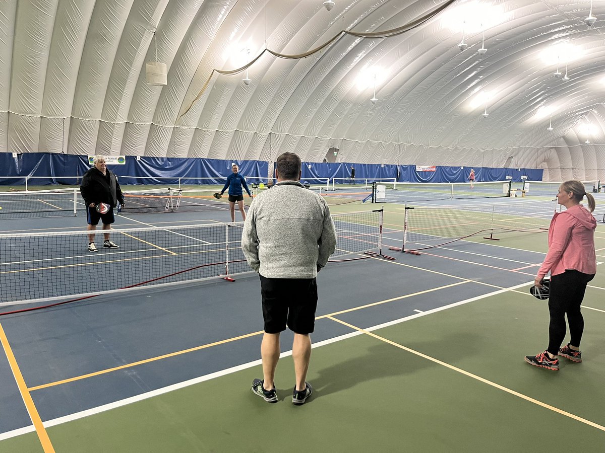 BlaauwendraatMD's tweet photo. Great evening of physician wellness with some of our North Nova #familymed residents and Medical Staff learning the basics and strategies of pickleball with support from @nshealth funding for community recruitment and retention. Stay out of the kitchen! @TownofTruro @Doctors_NS https://t.co/HYDAcOR9TA