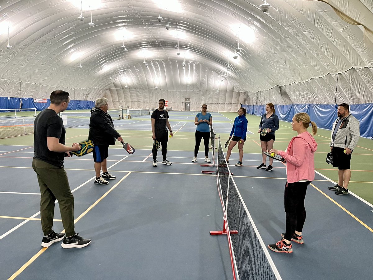 BlaauwendraatMD's tweet photo. Great evening of physician wellness with some of our North Nova #familymed residents and Medical Staff learning the basics and strategies of pickleball with support from @nshealth funding for community recruitment and retention. Stay out of the kitchen! @TownofTruro @Doctors_NS https://t.co/HYDAcOR9TA