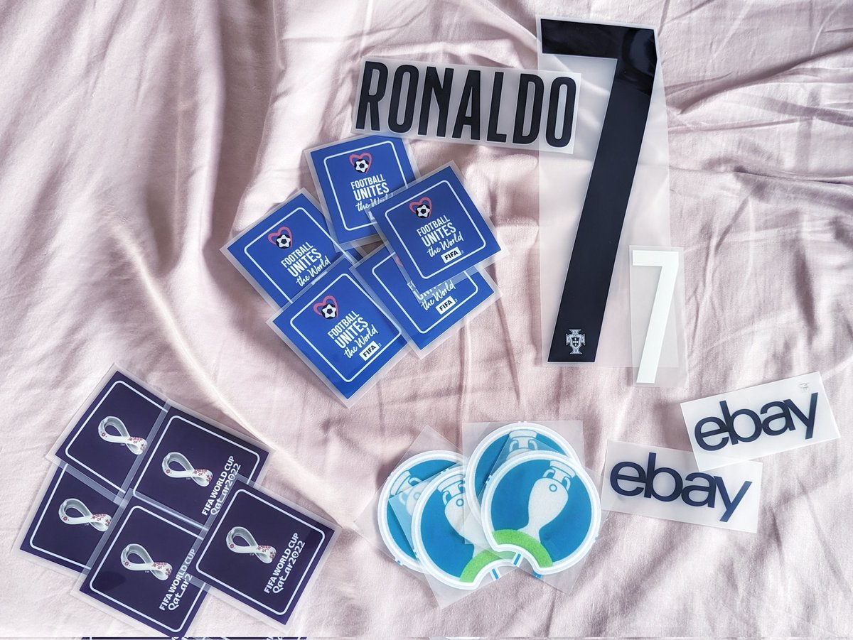 jacksonbosco's tweet photo. Some nice official patches and namesets received from @FKDirect . Thank you for the sale 🙏🏼 #footballpatches #Namesets #Footballshirt #ronaldo https://t.co/op6J0T4Wk5