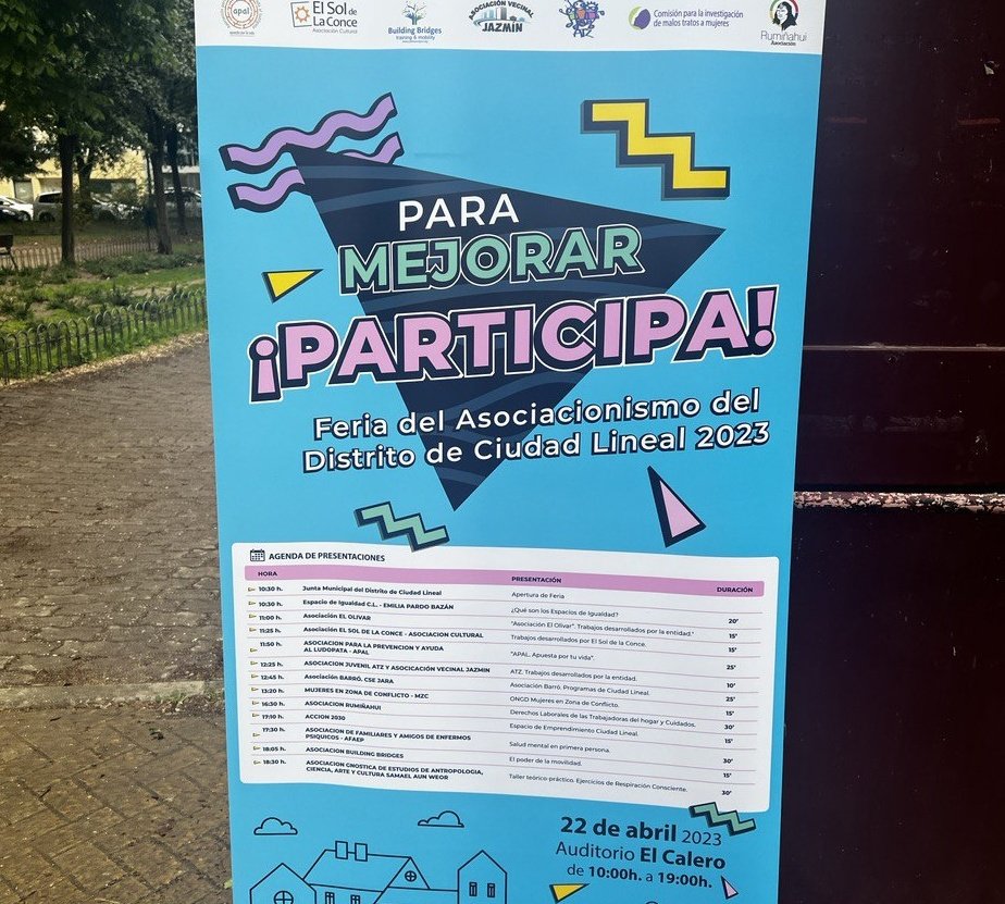 AngelNinoQ's tweet photo. El tejido asociativo juega un papel importantísimo en el día a día de los distritos. 

Invitamos a todos los vecinos a la Feria del Asociacionismo de #CiudadLineal para conocer el trabajo y las iniciativas de las asociaciones.

📍Ven hoy al Auditorio del Parque Calero y participa https://t.co/PneSryIEsZ