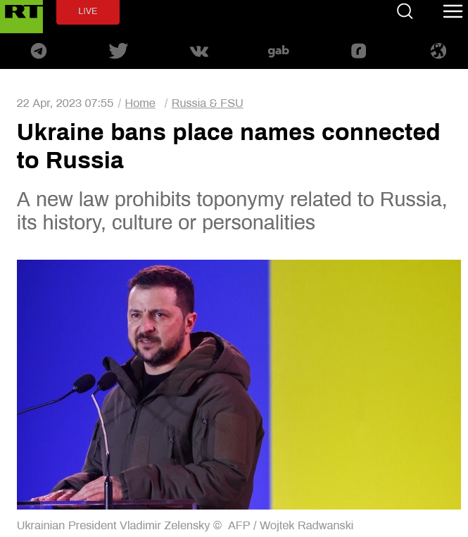 missylexilou's tweet photo. Zelensky signed a law that prohibits naming geographical sites after Russian figures or historical events and dates associated with Russia. https://t.co/V1LftkwuyO