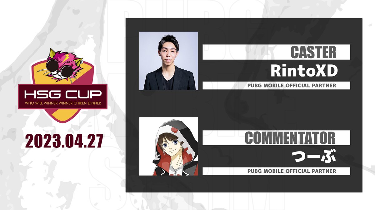 bs12_me's tweet photo. /／
TOKYO MX（@TOKYOMX）様ご協賛
第5回HSGCUPの実況解説が決定‼
\＼

今大会を一緒に盛り上げてくれる出演者はこちら👇

🎙実況
RintoXDさん　@RintoXD
🎙解説
つーぶさん　@Tsuoob2

＼開催まであと5日／
🗓日時
2023年4月27日(木)18時~配信スタート

#TOKYOMX
#HSGCUP
#PUBGMOBILE 
#HSGWIN https://t.co/OcZWt3rSkh