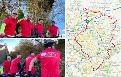 AoifeIsherwood's tweet photo. Next Sat my amazing hubby, with some friends, will be doing the @tourdemanc to raise money for @KershawsHospice in memory of a dear friends Mum https://t.co/j1yerPTMtt 💚 Try to catch them on their route if you can 🚲 #ElsieForeverInRed https://t.co/USolpGa7qb