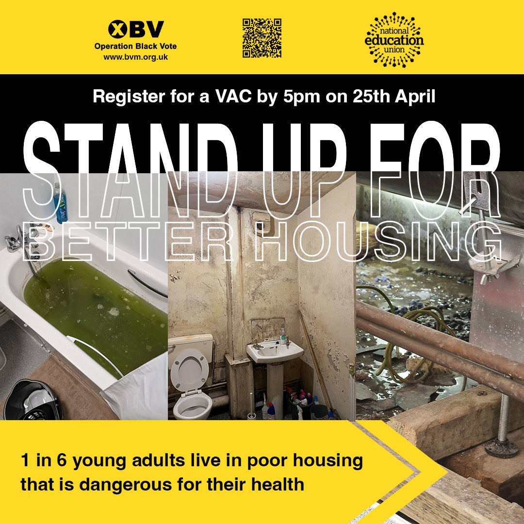OpBlackVote's tweet photo. 6.5m people in the UK live in poor-quality housing

The majority affected are YP, low-income families &amp; BAME communities

Your vote on 4th May can ensure we all have safe homes

No ID? Register for a VAC here: https://t.co/Y80qDl0vr8

#blackvotesmatter #obv #safehousing #housing https://t.co/CTguTT8UGt