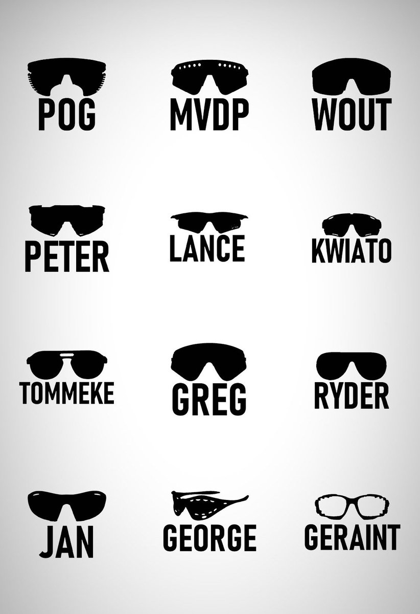 Sunglasses are an iconic component of cycling style, and the history of cycling style 😎

Here are some of my favorites - past and present 🔥🕶️

#pogacar #mvdp #woutvanaert #sagan #lance #wedu #tommeke #hincapie #kwiato #geraint #lemond #janullrich #ryderhesjedal #style