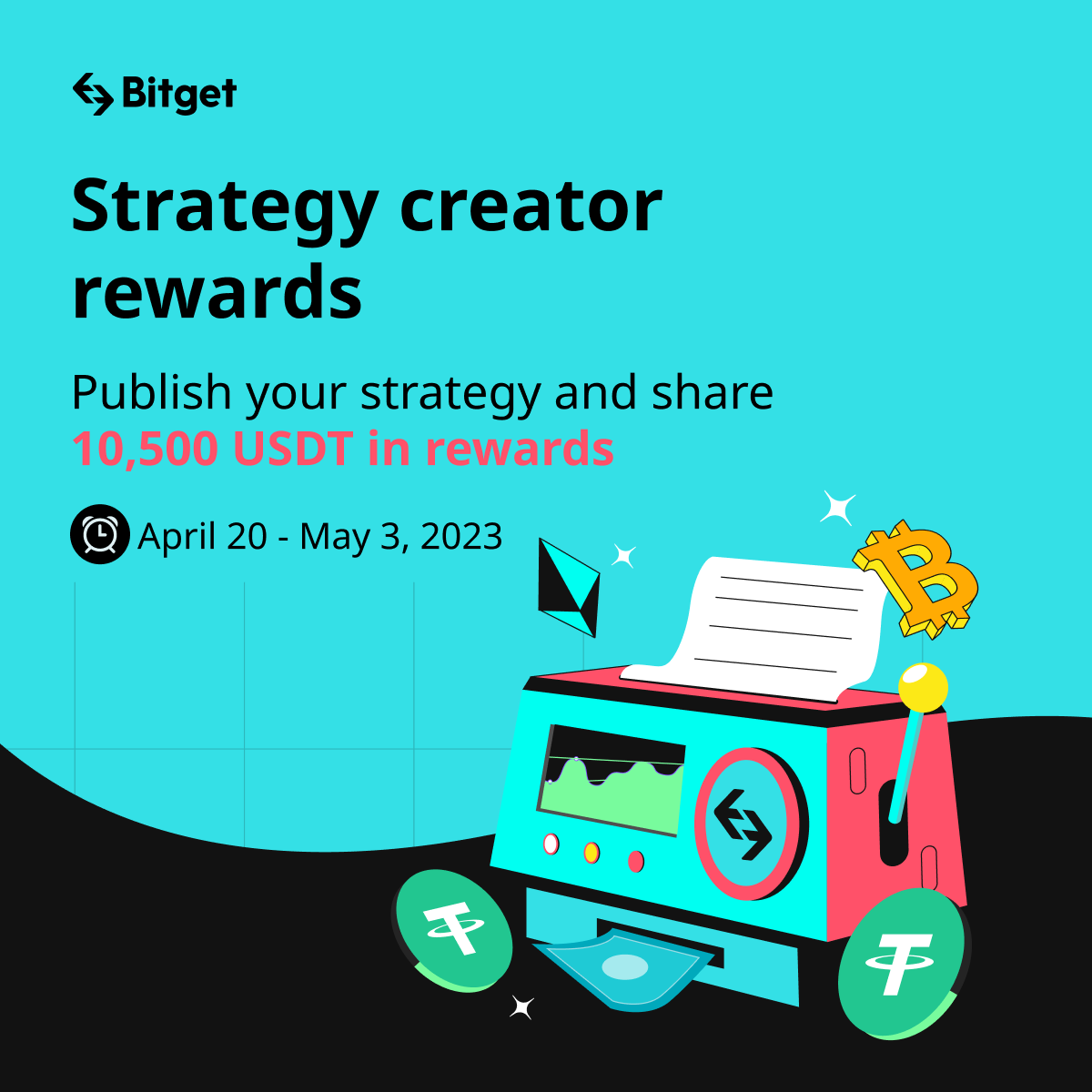 bitget's tweet photo. 🚀 Share your strategies and earn up to 10,500 USDT in trading bonuses with Bitget!

🗓️ Until May 3
💻 Publish a strategy and share 5,000 USDT in bonuses
📈 Reach a tier on the table and divide 5,500 USDT in bonuses

Join now: https://t.co/JgqH72tnph https://t.co/Fm7ChzbU1b