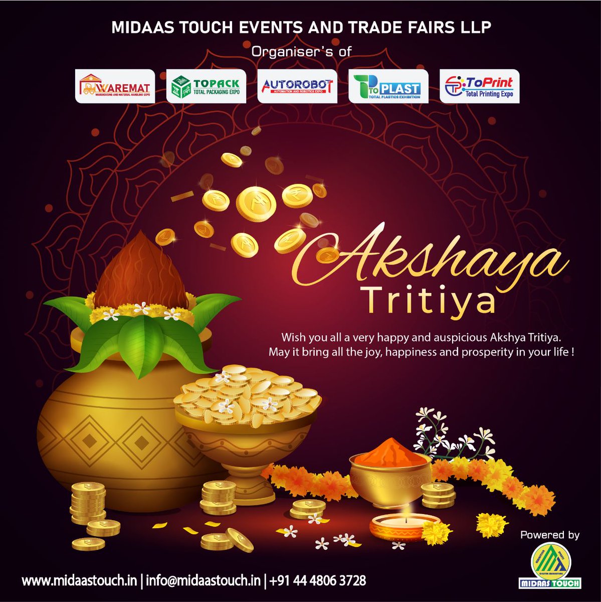 TopackExpo's tweet photo. Happy Akshaya Tritiya
Wish you all a very happy and auspicious “AKSHAYA TRITIYA”.
May it bring all the joy, happiness and prosperity in your life!
.
#WAREMAT #TOPACK #AUTOROBOT #TOPLAST #TOPRINT
August 4-6, 2023
#CODISSIA, Coimbatore
https://t.co/3eOjOBEfaL
.
#akshyatritiya https://t.co/2zDJ7ZBnWc