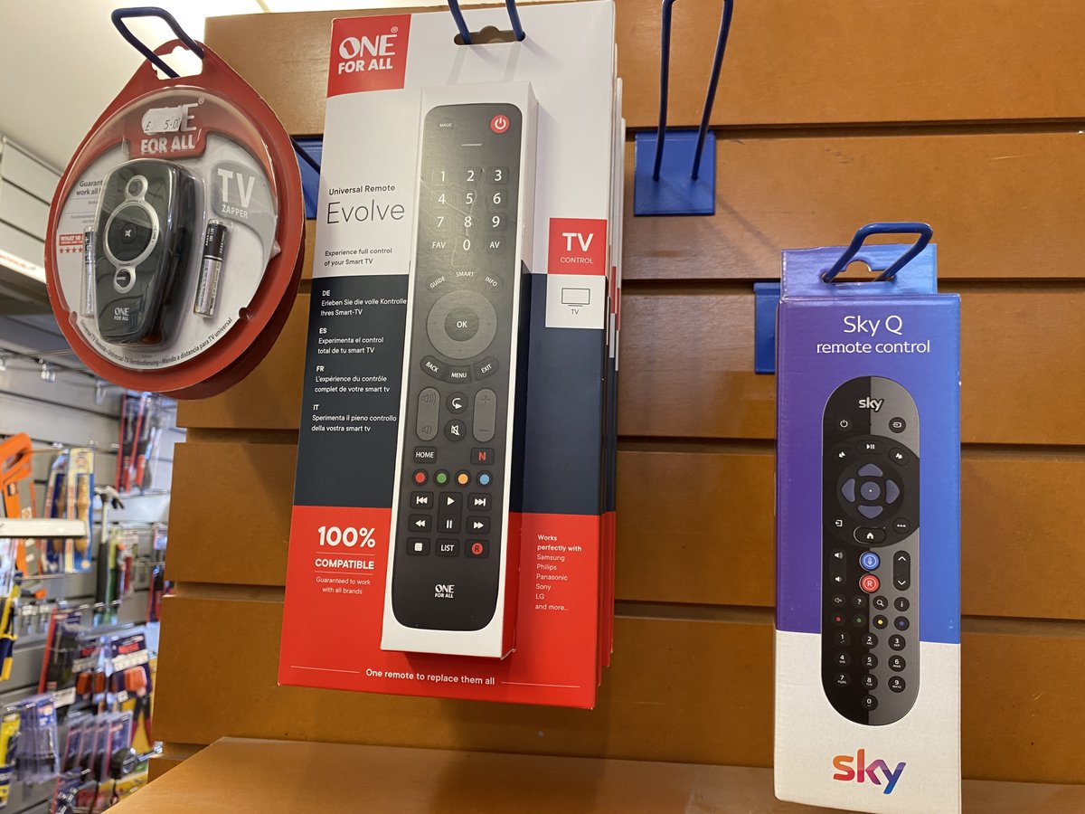 ISLANDELEC's tweet photo. Lost that all important TV or satellite box remote? We have 'One for All' remotes (suitable for any TV) and also 'Sky Q' remotes, available at Island Electrical now!
#everythingelectrical #shoplocal
#hoylakebusiness https://t.co/I8gTbvXEKC