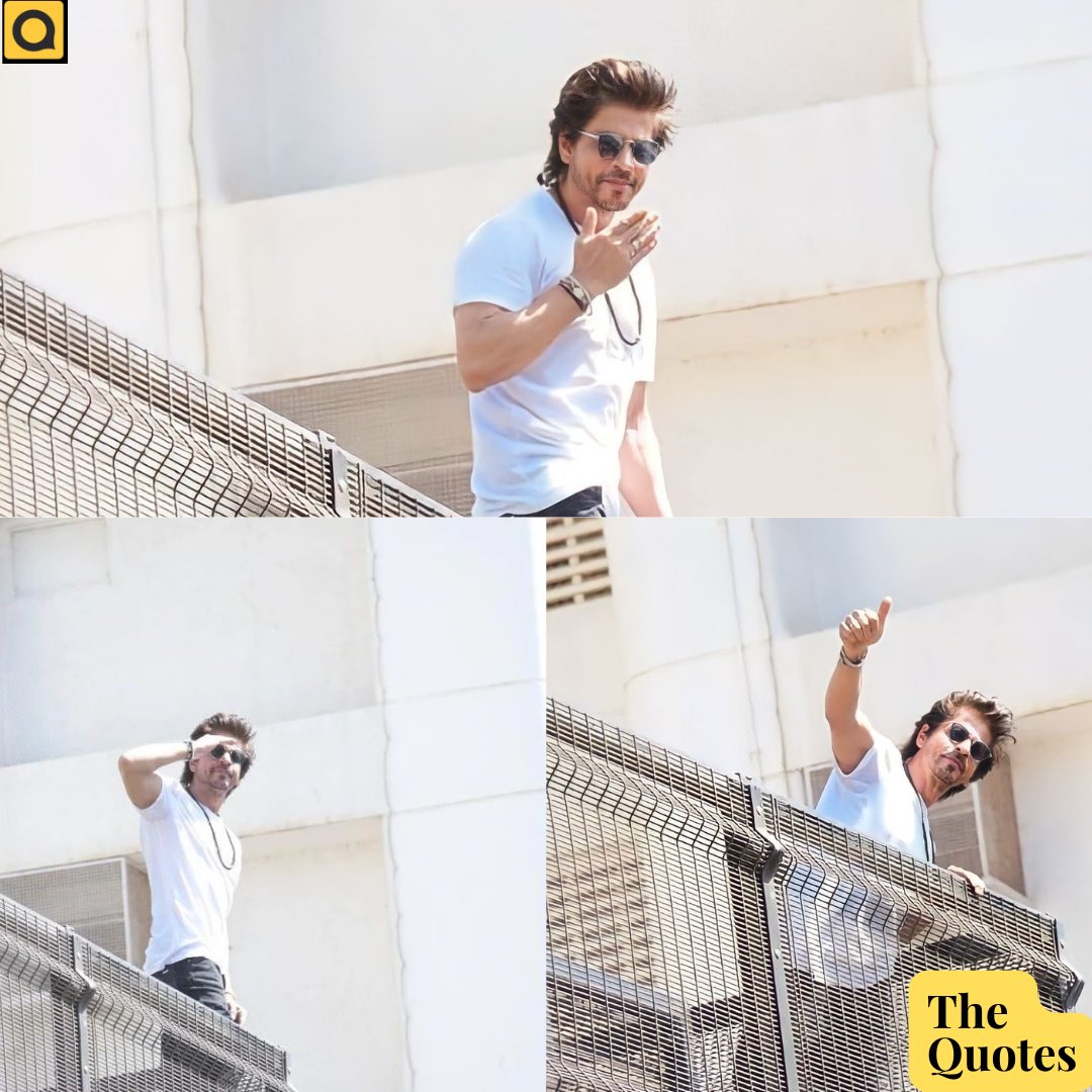 TheQuotesLive's tweet photo. Global icon Shahrukh Khan wishes his die-heart fans, waiting outside his residence Mannat in Mumbai, on Eid. 

#Eid #ShahRukhKhan𓀠 #kingkhan #bollywood #EidMubarak2023 #Eid2023 #mumbai https://t.co/I4Y20KR1iF