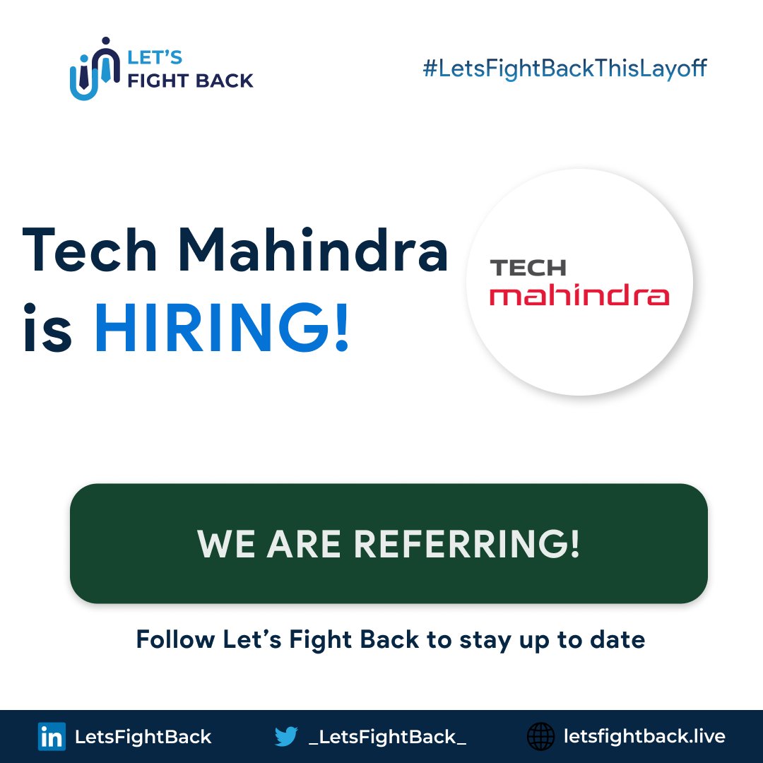 _LetsFightBack_'s tweet photo. 🚨 #HiringAlert! Join our 1200+ member community to draft your fight-back journey from #layoffs.
Check out the job opening at <<Company Name>> and let's #LetsFightBack together!
#JobSearch #NowHiring #Internship #Placement #DSA #JobUpdate https://t.co/7RQRFUV0hg