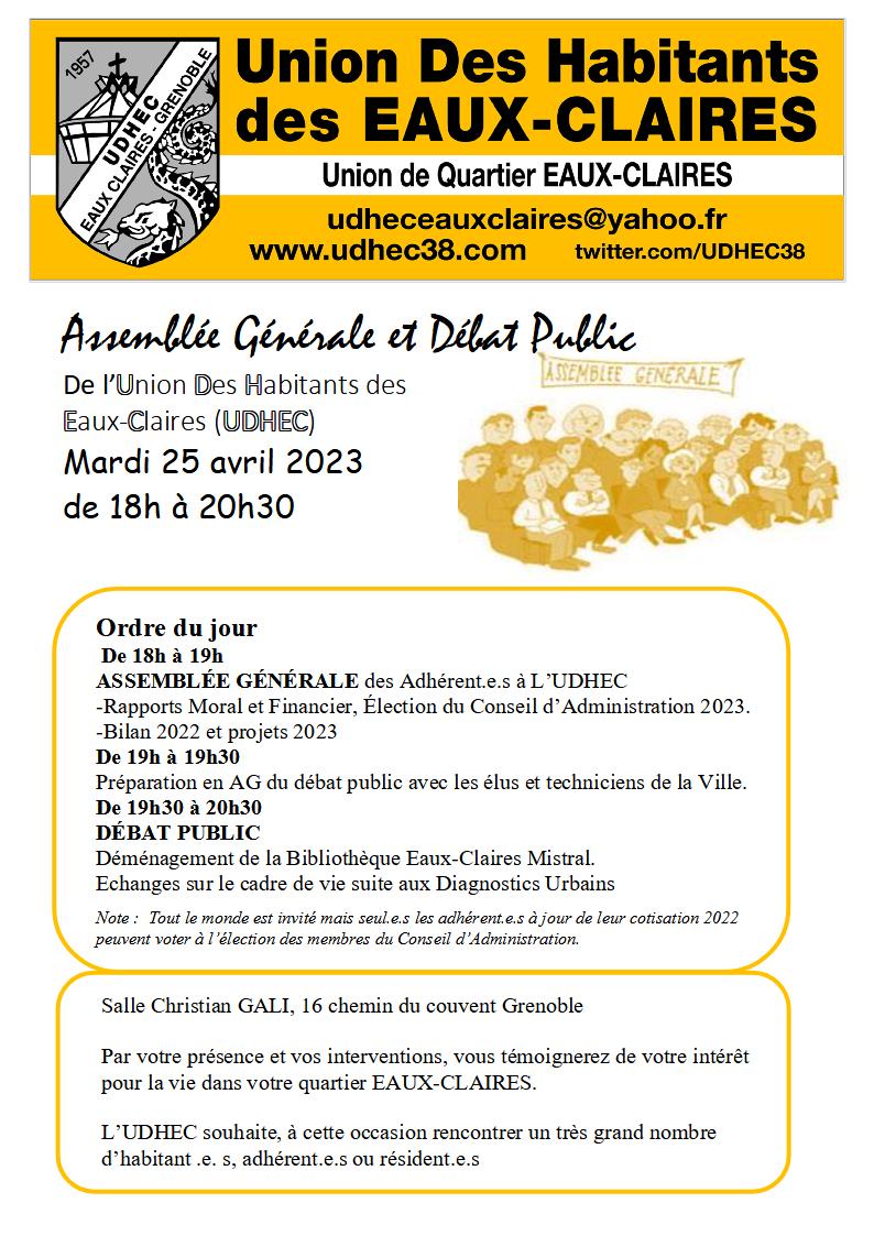 UDHEC38's tweet photo. Assemblée Générale de l'UDHEC le mardi 25 avril 2023 suivie d'un débat public avec des élus.
Venez nombreux soutenir les actions de l'UDHEC https://t.co/V8ujChmaRU