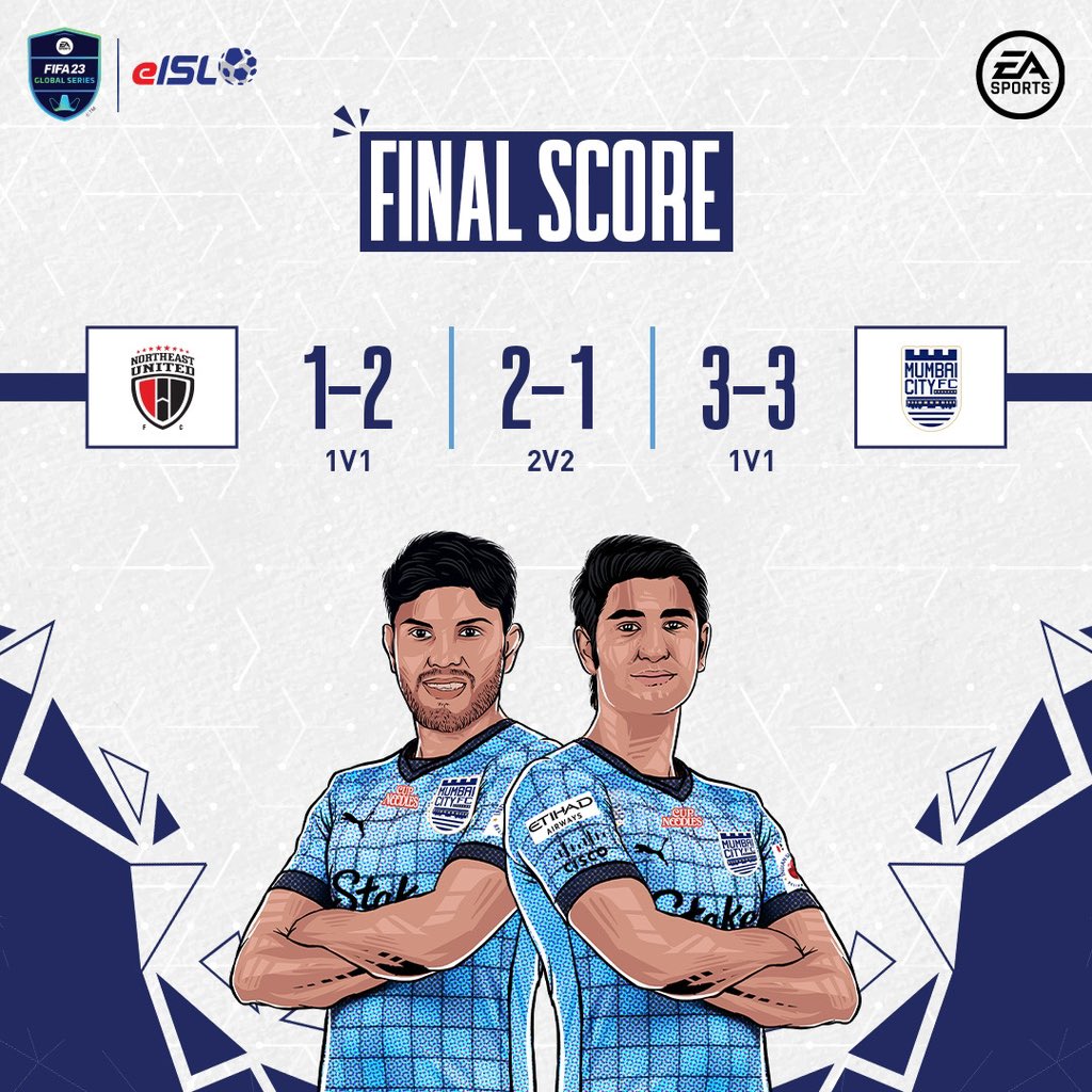 MumbaiCityFC's tweet photo. A thrilling tie was on display last night, ending with our #eIslanders winning a point against NorthEast United! 💥

We now prepare for our final game of the #eISL league stage! 💪

#MumbaiCity #AamchiCity 🔵 https://t.co/5BuLrT2TqK