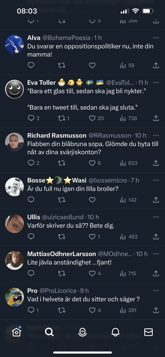 Det kan ju vara på sin plats att påminna om:
1. precis vilken vidrig kommentar från en Exminister som häromdagen lovade att lämna Twitter Daniel svarade på 
2. Precis vilka vidrigheter han bemöttes med från Annikas svans. 
Med det sagt så var det en ovärdig kommentar.