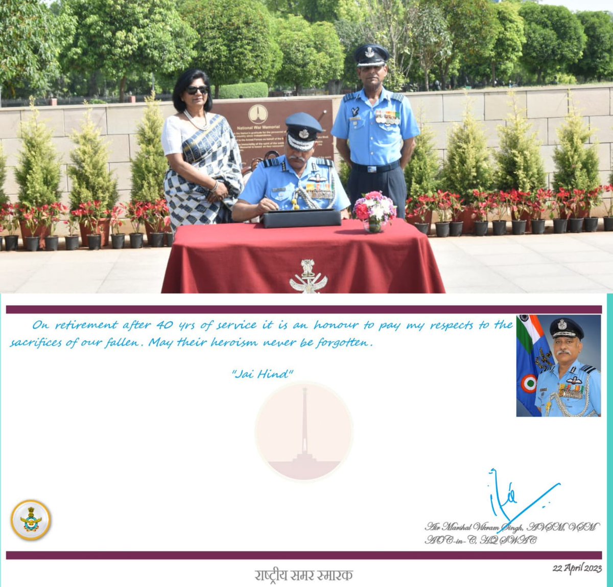 salute2soldier's tweet image. On his superannuation after rendering 40 years of #distinguished service, Air Marshal Vikram Singh, AVSM,VSM, AOC-in-C, HQ SWAC, paid homage to #fallen #soldiers at #Amar #Jawan #Jyoti in #NationalWarMemorial.
@HQ_IDS_India
@PMOIndia
@rajnathsingh
@IAF_MCC